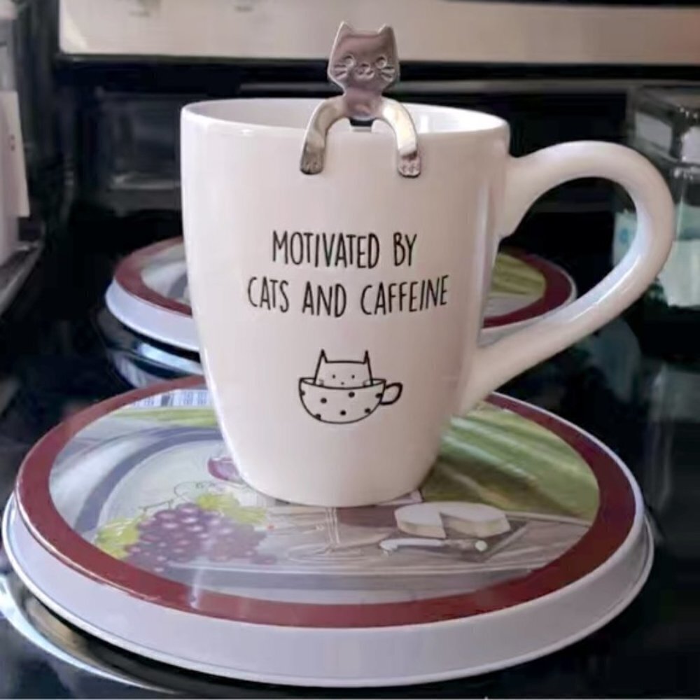 Cat Spoons Tea Spoons Stirrers Cup Hugging Kitty Cats Stainless Steel 2 PC Set - Picture 11 of 16